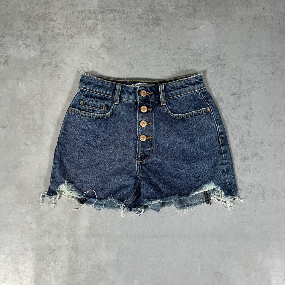 ZARA High Rise Mom Shorts Women's Blue Shorts Size 2 Button Fly